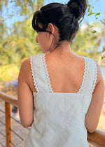 Load image into Gallery viewer, Blue & White Lace Trim Top