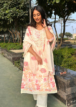 Load image into Gallery viewer, White Floral Cotton Linen Suit & Dupatta