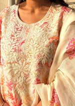 Load image into Gallery viewer, White Floral Cotton Linen Suit & Dupatta