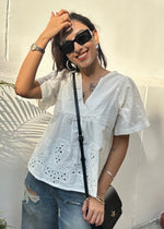 Load image into Gallery viewer, White Cotton Shiffli Top with Gathers
