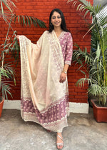 Load image into Gallery viewer, Mauve Cotton Block Print Suit Set