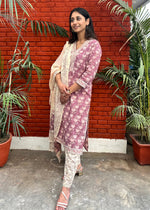 Load image into Gallery viewer, Mauve Cotton Block Print Suit Set