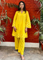 Load image into Gallery viewer, Yellow Cotton Tunic Coord with Embroidery
