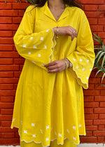 Load image into Gallery viewer, Yellow Cotton Tunic Coord with Embroidery