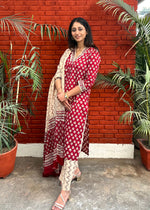 Load image into Gallery viewer, Maroon Cotton Block Print Suit & Dupatta