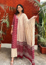 Load image into Gallery viewer, Maroon Cotton Block Print Suit & Dupatta