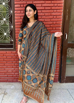 Load image into Gallery viewer, Brown Cotton Block Print Suit & Dupatta