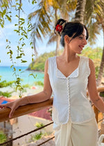 Load image into Gallery viewer, Blue & White Lace Trim Top