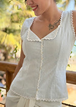 Load image into Gallery viewer, Blue & White Lace Trim Top