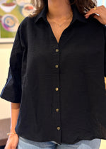 Load image into Gallery viewer, Black Seersucker Boxy Cotton Shirt