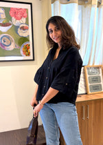 Load image into Gallery viewer, Black Seersucker Boxy Cotton Shirt