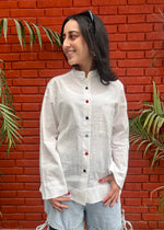 Load image into Gallery viewer, White Cotton Linen Shirt with Colourful Buttons