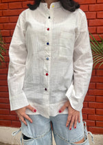Load image into Gallery viewer, White Cotton Linen Shirt with Colourful Buttons
