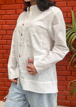 Load image into Gallery viewer, White Cotton Linen Shirt with Colourful Buttons