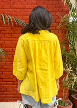 Load image into Gallery viewer, Yellow Cotton Linen Top woth Wooden Buttons