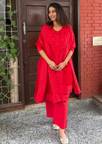 Load image into Gallery viewer, Red Cotton Applique Suit & Dupatta