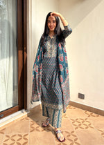 Load image into Gallery viewer, Teal Hand Block Printed Kurta Set