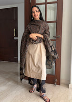 Load image into Gallery viewer, Beige- Black Cotton Kurta Set