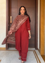 Load image into Gallery viewer, Rust Cotton Kurta Suit Set