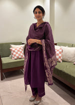 Load image into Gallery viewer, Purple Cotton Kurta Suit Set