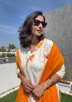 Load image into Gallery viewer, White Orange Cotton Kurta Set