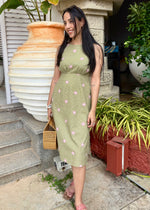 Load image into Gallery viewer, Green & White Gingham Cotton Midi Dress