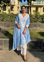 Load image into Gallery viewer, Blue-White Print Suit & Mulmul Dupatta