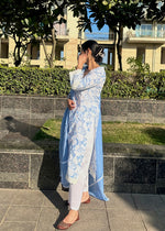 Load image into Gallery viewer, Blue-White Print Suit & Mulmul Dupatta