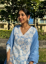 Load image into Gallery viewer, Blue-White Print Suit & Mulmul Dupatta