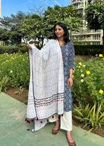 Load image into Gallery viewer, Blue Ajrak Cotton Suit & Applique Mulmul Dupatta