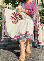 Load image into Gallery viewer, Maroon Ajrak Mul Suit Applique Dupatta