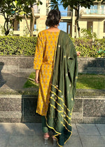 Load image into Gallery viewer, Yellow Ajrak Cotton Suit & Mirror Work Dupatta