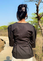 Load image into Gallery viewer, Black Cotton - Poplin Top with Puff Sleeves