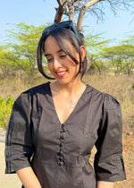Load image into Gallery viewer, Black Cotton - Poplin Top with Puff Sleeves
