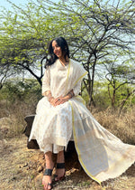 Load image into Gallery viewer, White Block Print Suit & Chanderi Dupatta