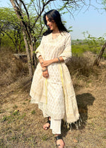 Load image into Gallery viewer, White Block Print Suit & Chanderi Dupatta