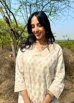 Load image into Gallery viewer, White Block Print Suit & Chanderi Dupatta