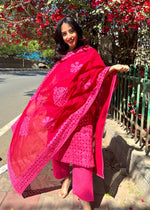 Load image into Gallery viewer, Pink Cotton Applique Suit & Dupatta