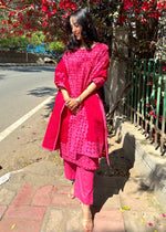 Load image into Gallery viewer, Pink Cotton Applique Suit & Dupatta