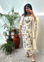 Load image into Gallery viewer, White Cotton Suit with Embroidery & Dupatta