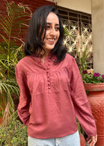 Load image into Gallery viewer, Rust Pink Full Sleeves Rayon Top