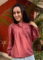 Load image into Gallery viewer, Rust Pink Full Sleeves Rayon Top