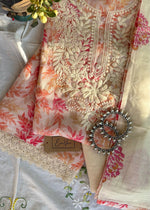 Load image into Gallery viewer, White Floral Cotton-Linen Suit & Cotton Dupatta