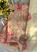 Load image into Gallery viewer, White Floral Cotton-Linen Suit & Cotton Dupatta