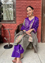 Load image into Gallery viewer, Purple Grey Cotton Bandhani Suit & Dupatta