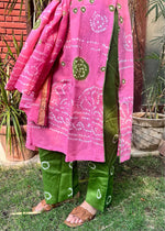 Load image into Gallery viewer, Pink Green Cotton Bandhani Suit & Dupatta