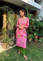 Load image into Gallery viewer, Pink Green Cotton Bandhani Suit & Dupatta
