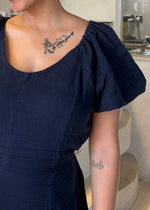 Load image into Gallery viewer, Navy Cotton Gauze Fit & Flare Dress
