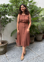 Load image into Gallery viewer, Tan Brown Tie-Back Midi Dress