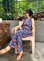 Load image into Gallery viewer, Blue Printed Cotton Waistcoat Coord